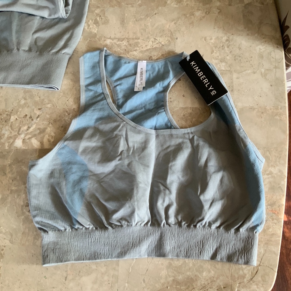 NWT KIMBERLY C Gray Blue Workout /Yoga  Set - Picture 3 of 4